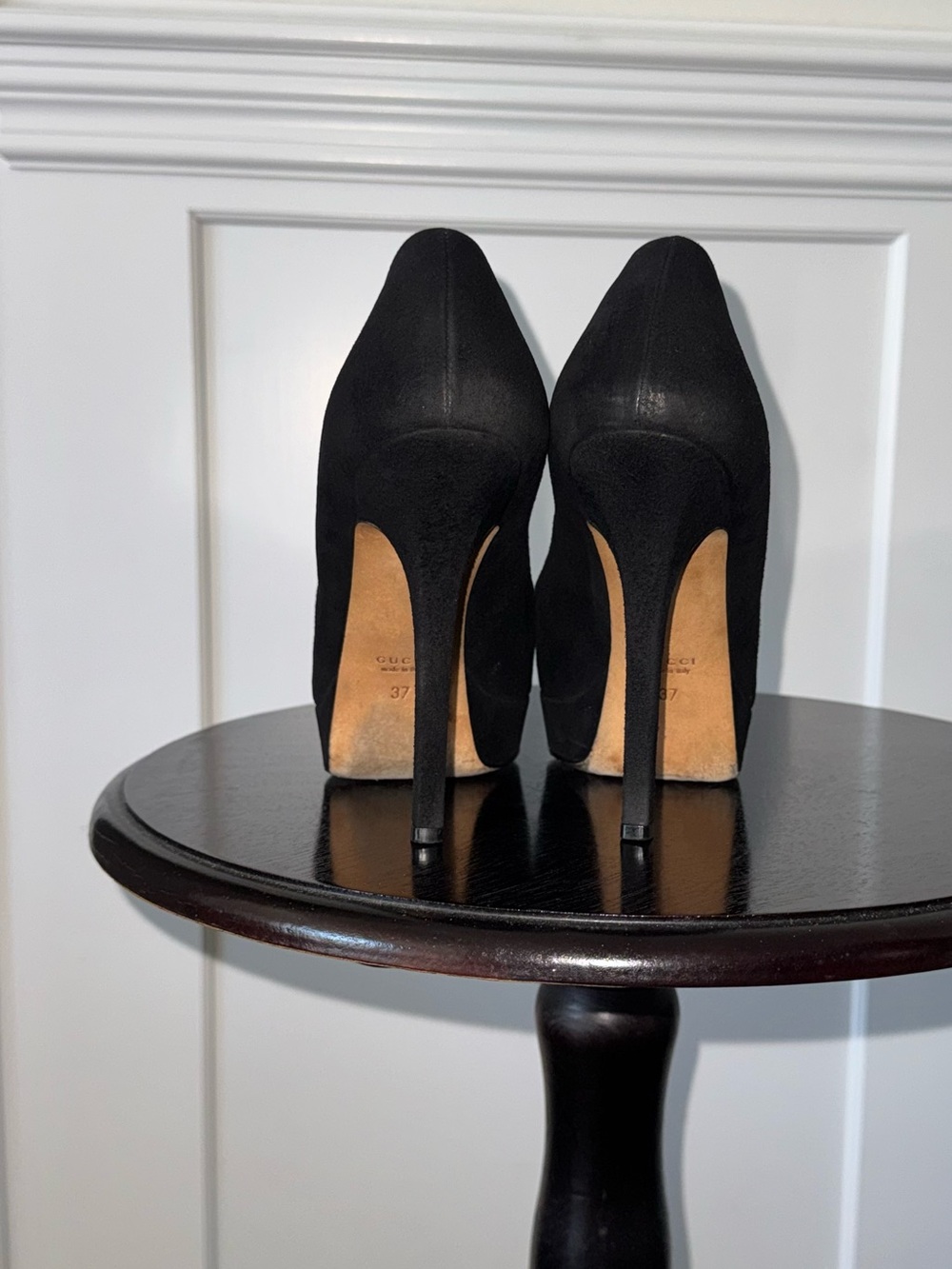 Gucci Black Suede Platform Pumps Square Toe EU37/US 6.5 Made in Italy - Picture 4 of 13